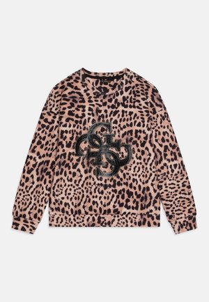 Bluza z długim rękawem w panterkę z czarnym, nitowanym, splecionym logo GUESS na przodzie, okrągłym dekoltem i prążkowanymi mankietami.