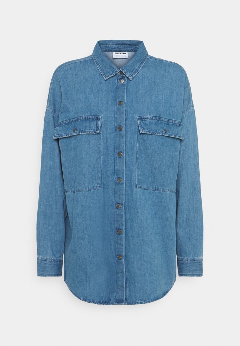 Noisy May NMFLANNY LONG SHACKET - Skjortebluse - medium blue denim
