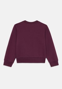 Felpa bordeaux con scollo rotondo, maniche lunghe e polsini e orlo a costine. Tessuto liscio senza decorazioni o motivi.