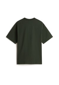 Mörkgrön t-shirt med korta ärmar i bomull. Har en rund halsringning och en avslappnad passform med en slät, enhetlig tygtextur.