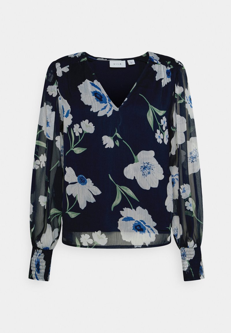 VILA VIFALIAS VNECK - Blusa - navy big flower