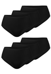 Slip neri a vita alta in un set di cinque, realizzati in tessuto morbido con un design semplice e bordi puliti. Nessun motivo o dettaglio visibile.