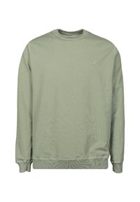 Lichtgroene sweatshirt met ronde hals en lange mouwen, met ribbelmanchetten en onderkant, voorzien van een klein geborduurd olifantenlogo op de borst.