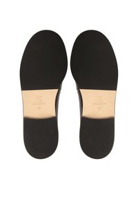 Black leather sandals, size 37, featuring a smooth texture, flat soles, and a minimalist design with no additional embellishments.
