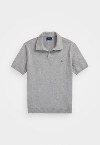 RIB-KNIT COTTON SHORT-SLEEVE SWEATER - Pólóing - andover  heather