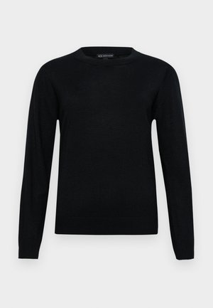 Maglione nero lavorato a maglia con maniche lunghe, collo rotondo e orlo a coste. Realizzato in materiale morbido, presenta una trama semplice senza motivi.