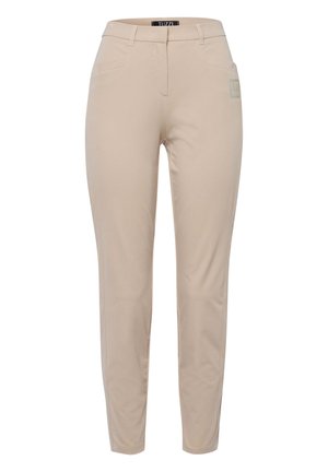 Beige broek met een slim fit, gemaakt van een gladde stof. Voorzien van twee voorzakken en een logo-accent op de linkse heup.