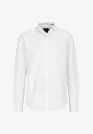 Chemise blanche à manches longues, boutonnée, en coton. Dispose d'un col classique, d'une broderie de logo subtile et d'un ourlet arrondi.