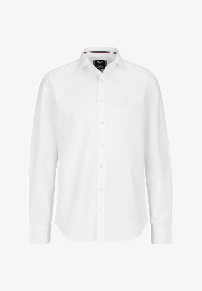 Weißes Langarm-Hemd aus Baumwolle. Mit klassischem Kragen, dezentem Logo-Stick und abgerundetem Saum.