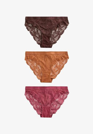 Next, LACE HIGH LEG KNICKERS 3 PACK - Fecskék - burgundy red chocolate yellow