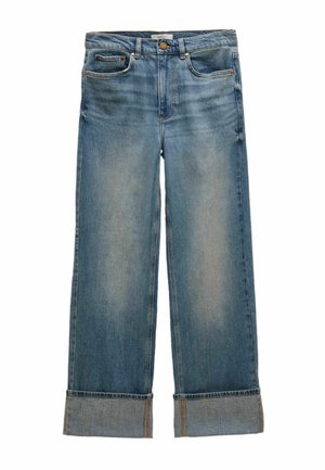 REGULAR FIT - HIGH WAISTED WIDE LEG TURN UP JEANS  . - Wide Leg - mid blue