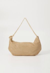 Kuldse tooniga võrgust käekott ümarate vormidega, kett-õlarihmaga ja tekstuurse pinnaga. Varustatud tõmblukuga ja metallrõnga detailiga.