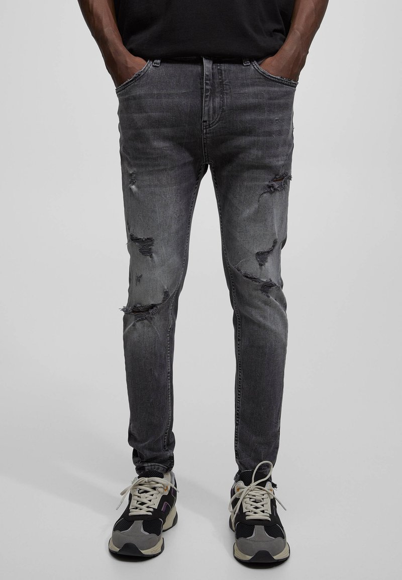 PULL&BEAR RIPPED CARROT FIT Jeans Tapered Fit mottled anthracite