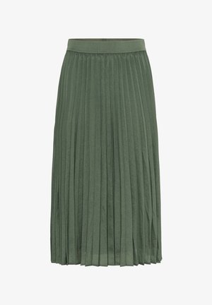 Gubasta midi krila v temno zeleni barvi, izdelana iz mehkega blaga z gladko teksturo. Elastični pas zagotavlja udobje.