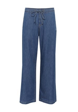 Denim bukser med bred ben og snoreliv, i en mellemblå farve, lige pasform og diskrete sømdetaljer.