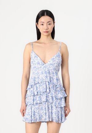 Hollister Co. V NECK RUFFLE TIER BABYDOLL MINI DRESS - Nappali ruha - white