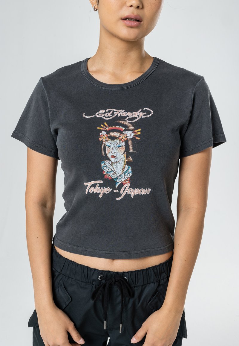 Ed Hardy TOKYO-GEISHA TIGHT  - T-shirts print - washed black