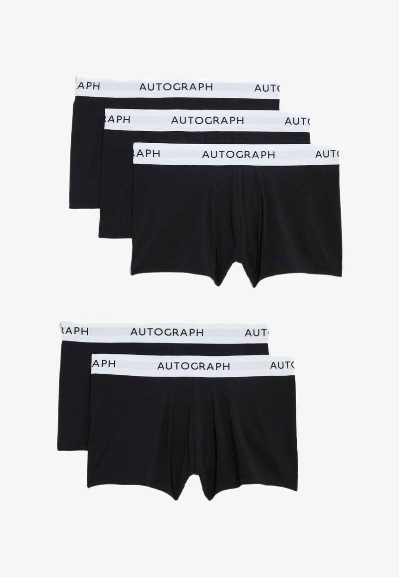 Schwarze Boxershorts mit weißem elastischem Bund, der mit "AUTOGRAPH" beschriftet ist. Weiches Material, figurbetontes Design, mit kurzer Beinlänge und ohne sichtbare Muster.