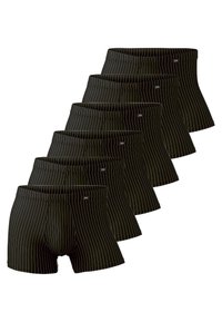 Zwarte gestreepte boxers, gemaakt van een zachte stof met witte streepjes en een comfortabele elastische tailleband. Verpakking van zes.