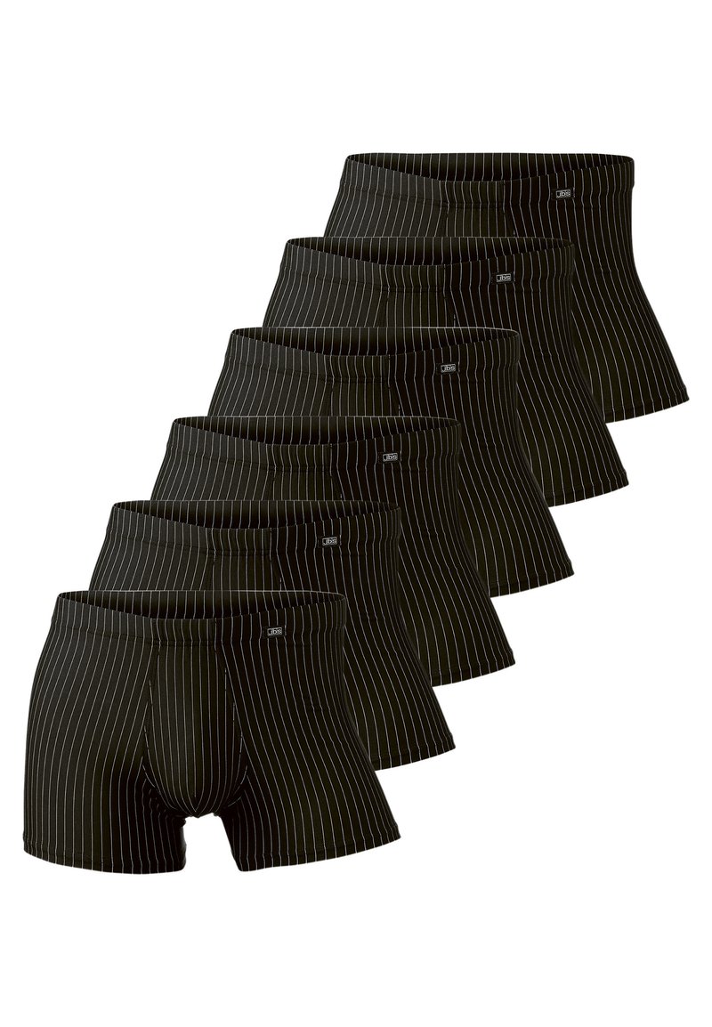 Zwarte gestreepte boxers, gemaakt van een zachte stof met witte streepjes en een comfortabele elastische tailleband. Verpakking van zes.