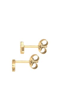 Pendientes de studs en tono dorado con un diseño circular que presenta tres lazos, un vástago recto y una parte posterior circular para un ajuste seguro.