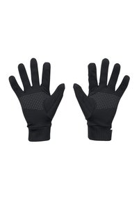 Black gloves with a textured grip on the palms, fitted design, and stretchy cuffs for comfort and flexibility.