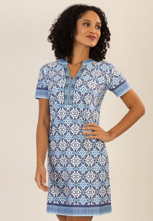 KURZES KOFFER - Freizeitkleid - blau weiß