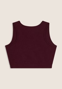 Top corto burdeos con una textura suave de algodón, tirantes anchos y un escote redondeado. Presenta un dobladillo limpio y sin acabados, con un diseño minimalista.