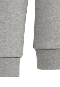 Grey sweatshirt cuffs made of soft cotton blend, featuring a ribbed texture and a clean finish. Simple design with no additional patterns or accents.