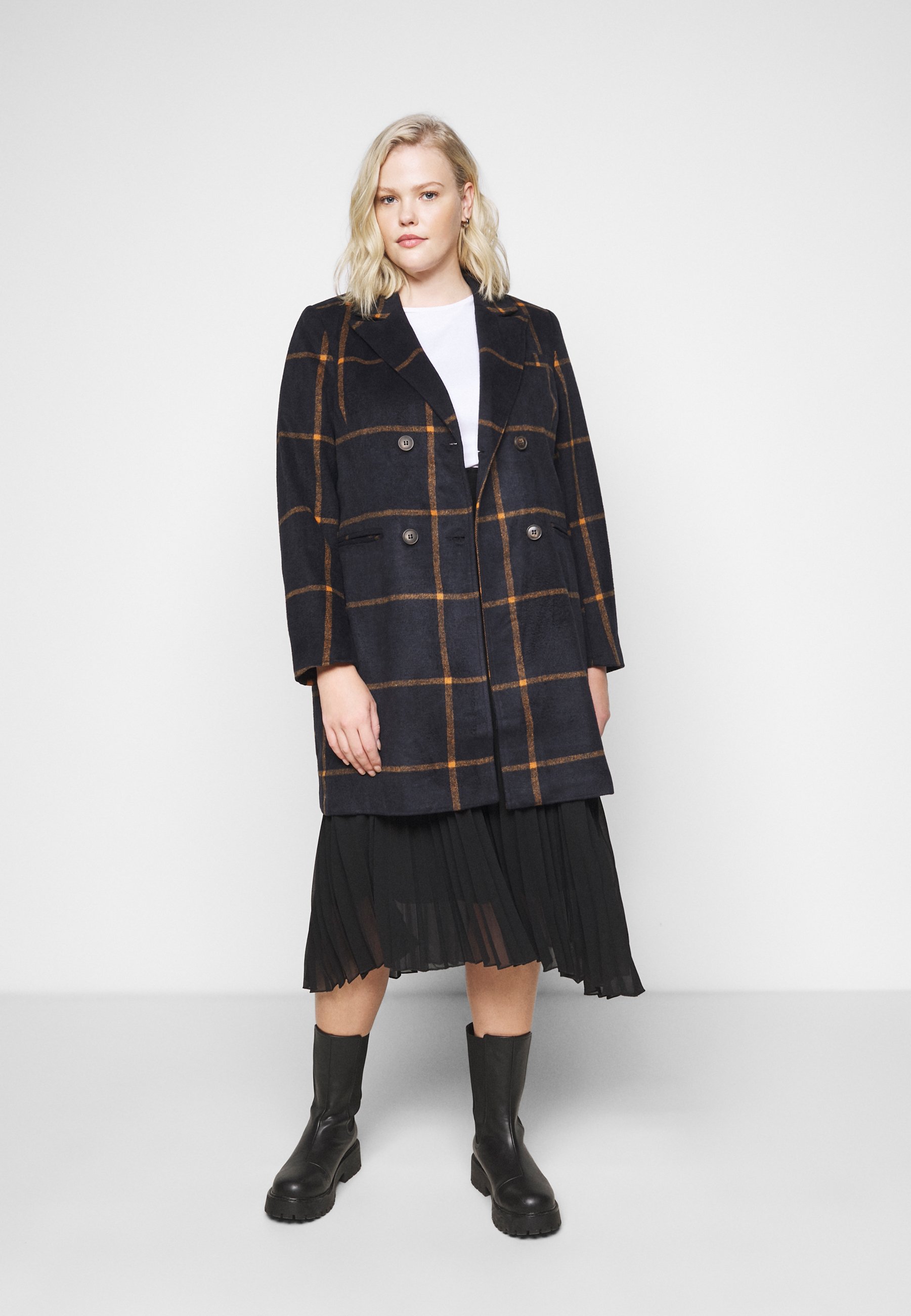 Zizzi MCHECKA JACKET Kort kåpe frakk night sky comb Zizzi COAT - Kort kåpe / frakk - night sky
