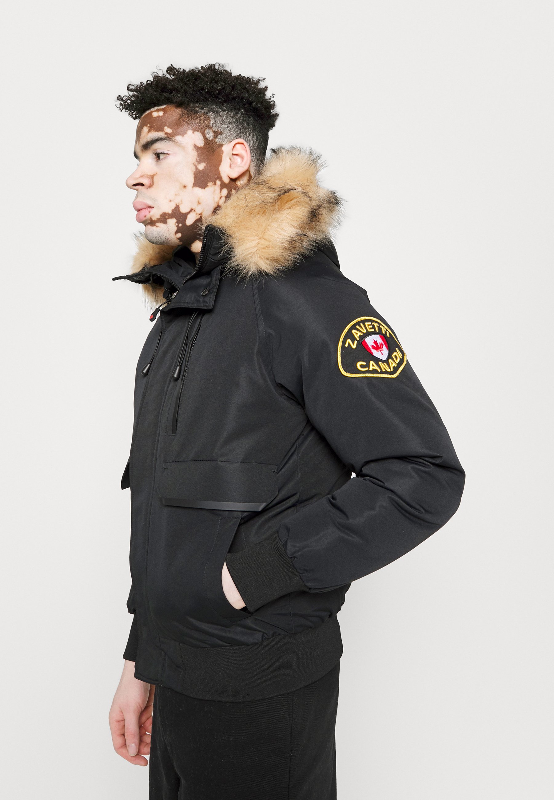 abelli tech fur hooded bomber jacket