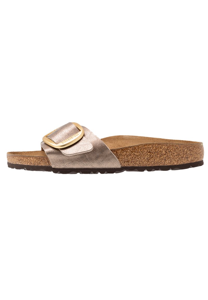 madrid big buckle graceful taupe leather mules