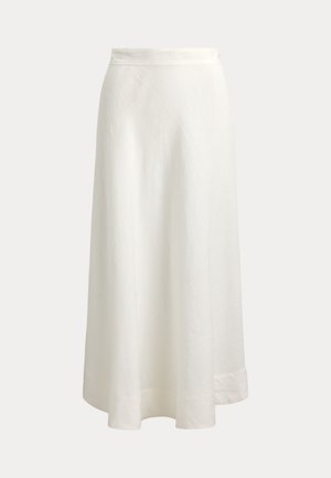 Λευκή, μακριά φούστα μέχρι το πάτωμα, κατασκευασμένη από ελαφρύ ύφασμα. Διαθέτει λείο ζωνάρι στη μέση και ελαφρώς φουσκωτό, ρέον στυλ.