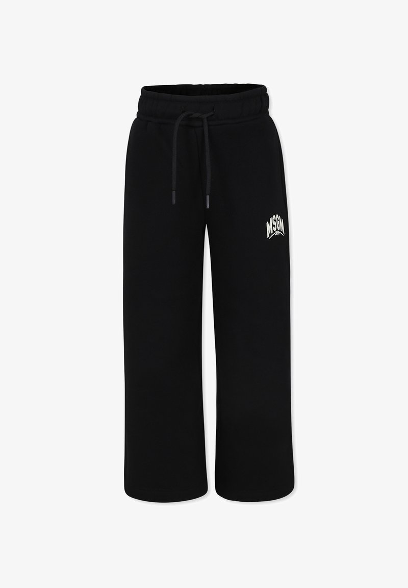 Pantaloni sportivi neri realizzati in tessuto morbido, con una vestibilità rilassata, vita elasticizzata con coulisse e logo MSGM bianco sul davanti.