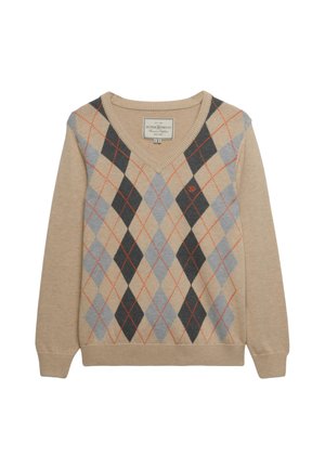 Superdry & Co, SUPERDRY V-NECK ARGYLE JUMPER. - Striktrøje - beige argyle