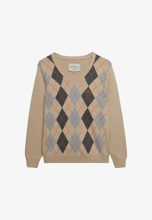 Superdry & Co, SUPERDRY V-NECK ARGYLE JUMPER. - Trui - beige argyle