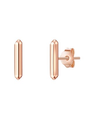 Rosaguld studs med en forlænget, spids design og en glat metallisk finish samt blomsterformet bagpind.