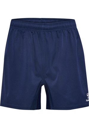 Marineblauwe sportshorts van een gladde, lichte stof met een elastische tailleband. Kenmerken zijn een subtiele logo aan de onderzijde rechts.