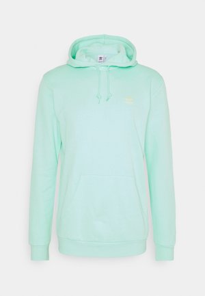 Sweat à capuche Adidas vert menthe clair avec poche avant, capuche à cordon et petit logo sur la poitrine gauche.
