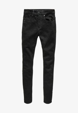 Fekete farmernadrág slim fit megjelenéssel, öt zsebbel, gombos zárással és diszkrét varrási részletekkel az elején és a hátulján.