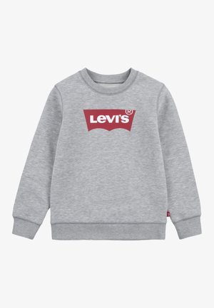 Sweat-shirt gris clair à col rond, manches longues, avec un logo Levi's rouge centré sur la poitrine.