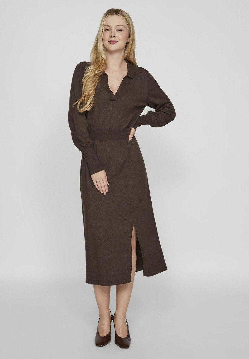 VILA VICOMFY COLLAR  - Gebreide jurk - coffee bean