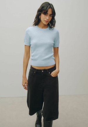 Next, REGULAR FIT - CABLE KNIT SHORT SLEEVE JUMPER - Print T-shirt - light blue