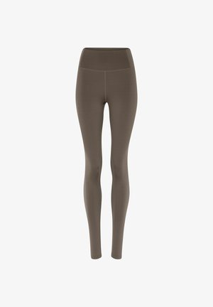 Kõrge vöökohaga, täispikkuses taupe-punased retuusid, millel on sujuvad õmblused ja siledast, venivast kangast mugav disain spordi- või igapäevaseks kandmiseks.