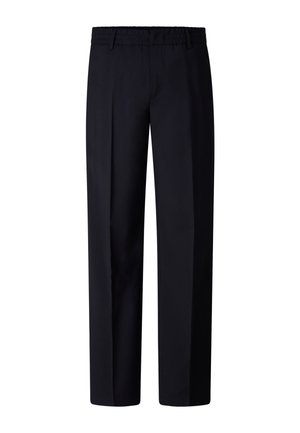 Sorte straight-leg bukser med elastik i taljen og bæltestropper, forreste presningdetaljer og en skræddersyet pasform.