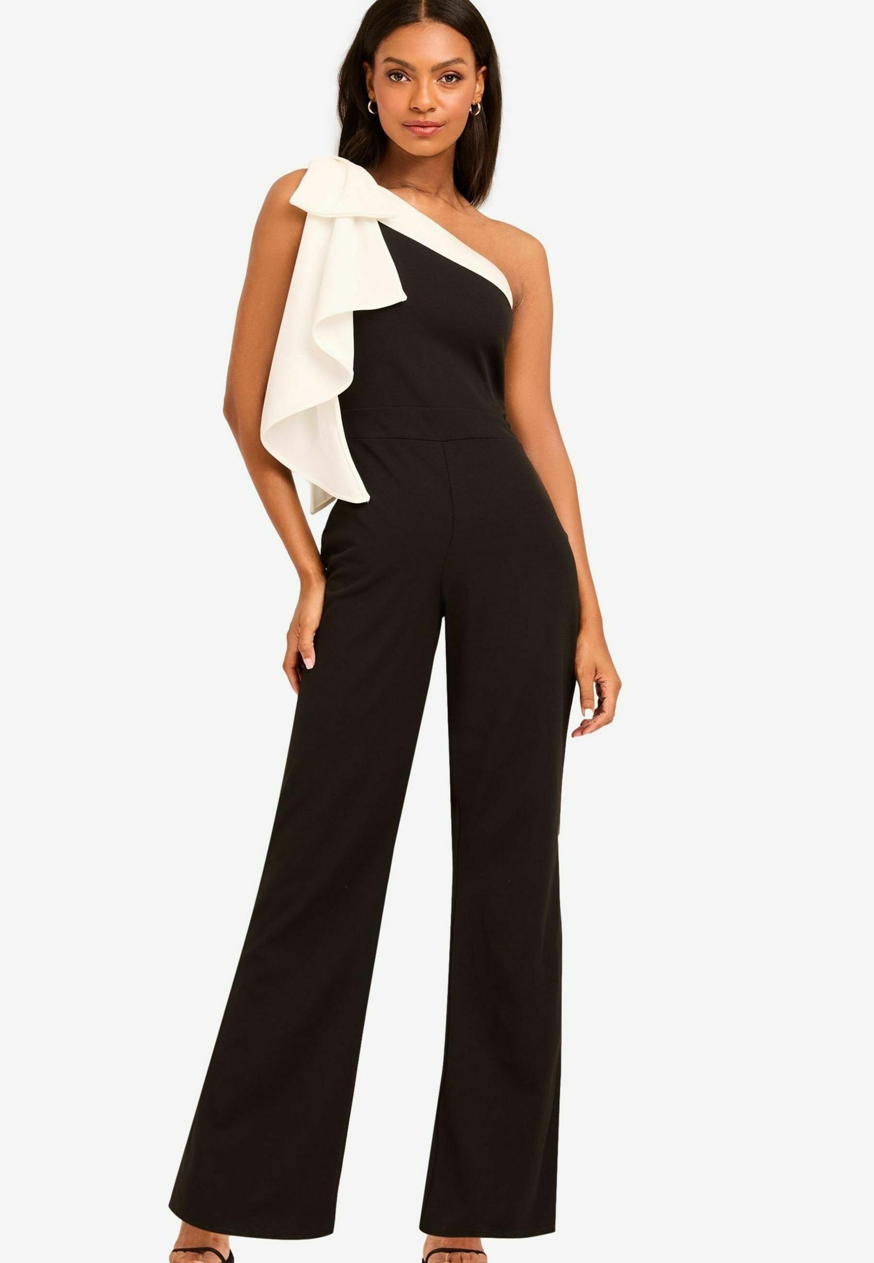 Lipsy ONE SHOULDER BOW - Jumpsuit - black and white/black