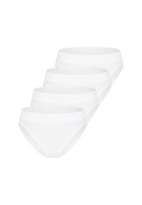 Witte katoenen slips, vier-pack, met een gladde textuur, elastische tailleband en een klassieke snit. Eenvoudig, effen ontwerp zonder patronen.