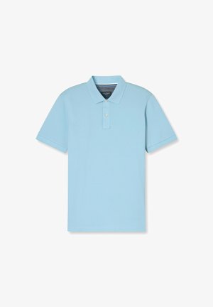 Himmelblaues Polohemd aus weichem Baumwollstoff. Verfügt über einen klassischen Kragen mit drei Knöpfen, kurzärmeligen und einen geraden Saum.
