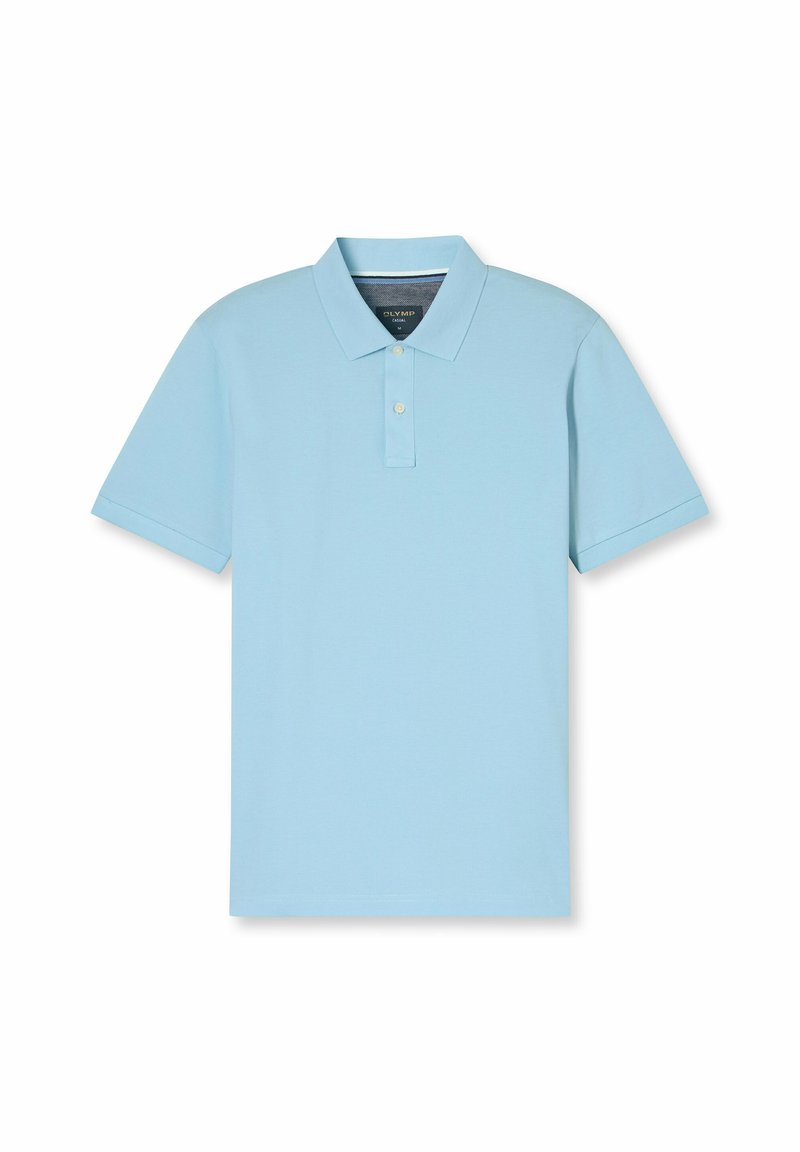 Polo shirt azzurro chiaro realizzato in morbido cotone. Presenta un colletto classico con tre bottoni, maniche corte e un orlo dritto.