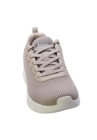 Sneaker in rete beige con tomaia testurizzata, lacci tonali e suola bianca ammortizzata. Presenta un passante sul tallone per facilitarne l'indossamento.